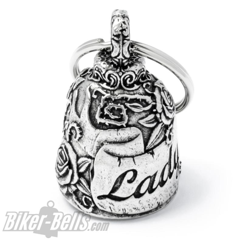 Biker Bell Lady Rider mit Rosen verziert Glücksglöckchen MoFa Lounge Künzelsau Hohenlohe Baden Württemberg 1