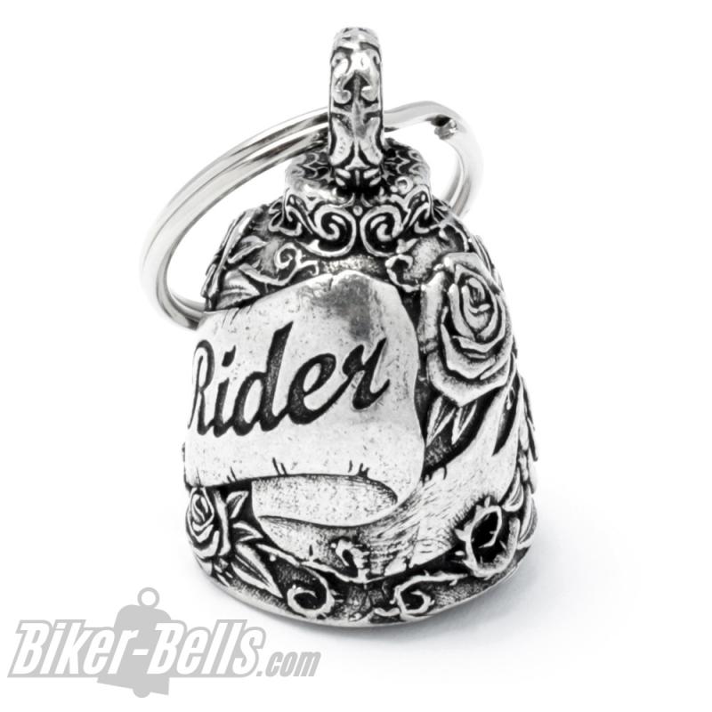 Biker Bell Lady Rider mit Rosen verziert Glücksglöckchen MoFa Lounge Künzelsau Hohenlohe Baden Württemberg 2