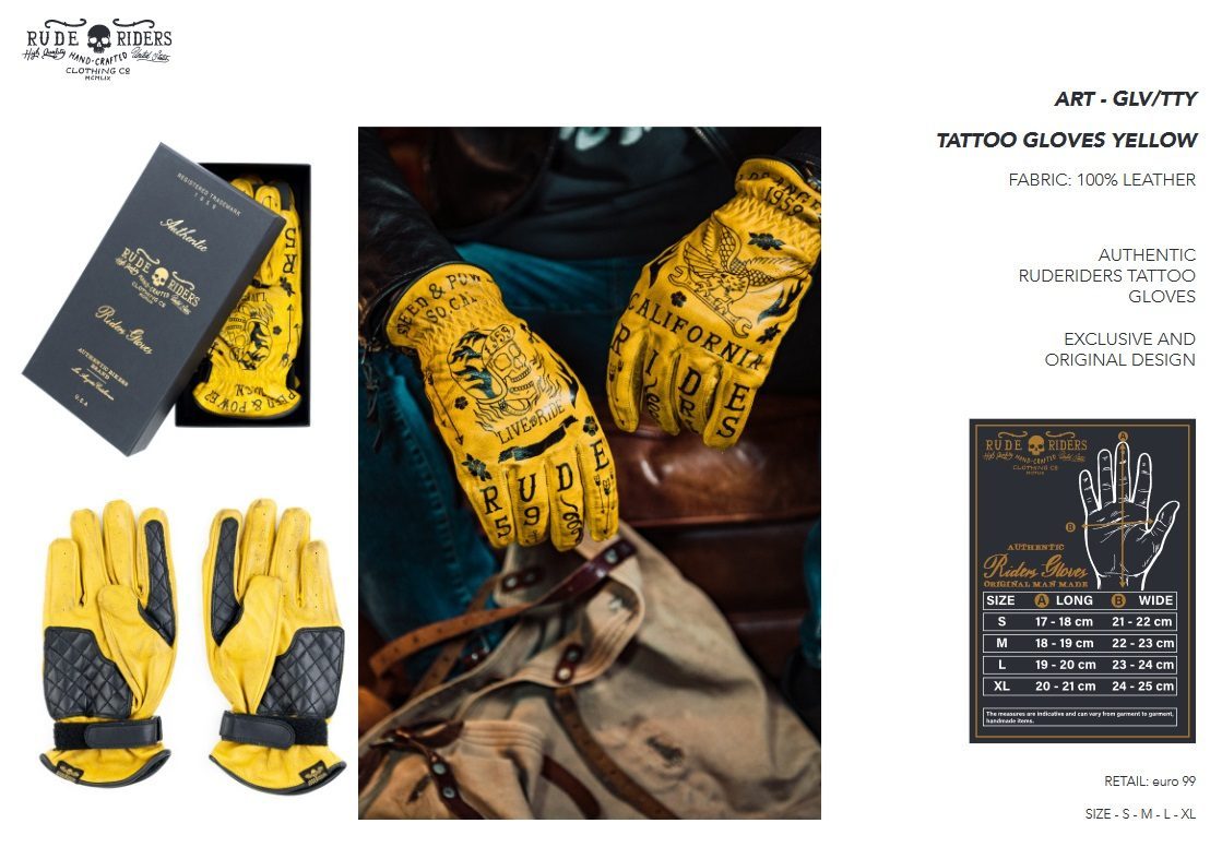 Rude Riders Tattoo Gelbe Motorradhandschuhe aus Leder MoFa Lounge Künzelsau Hohenlohe Baden Württemberg 5
