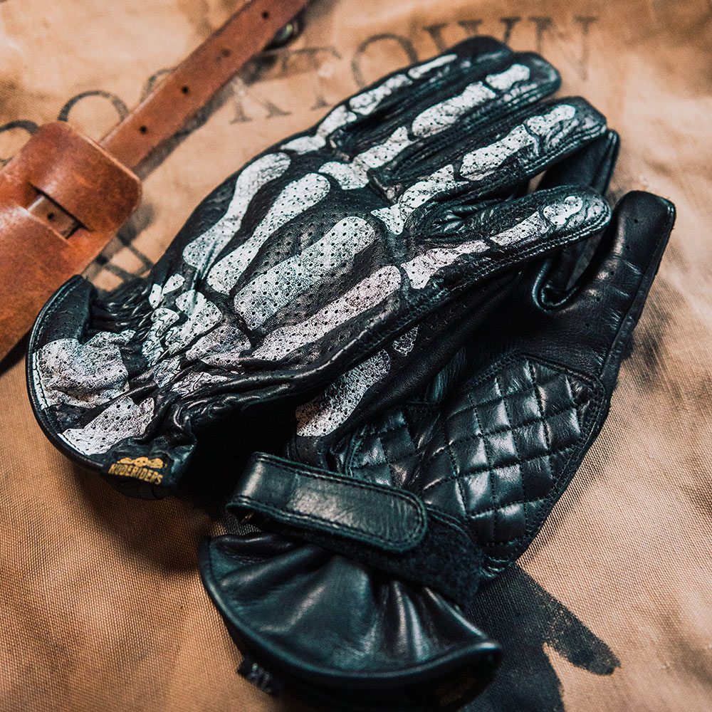 rude riders Bones Motorradhandschuhe aus schwarzem Leder MoFa Lounge Künzelsau Hohenlohe Baden Württemberg 1