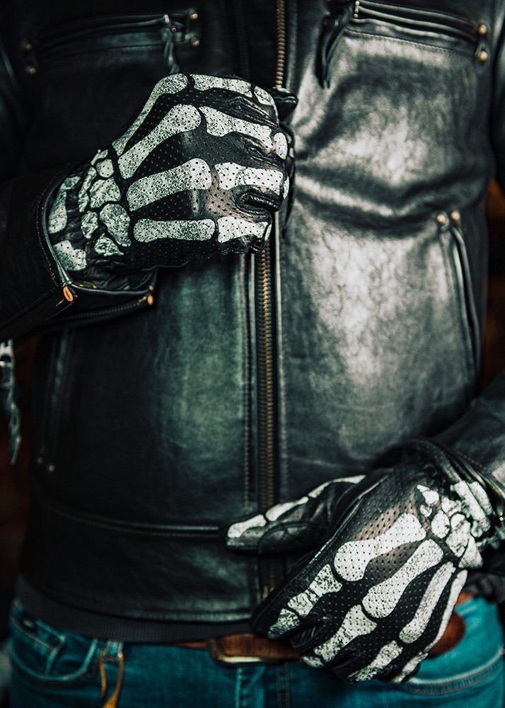 Rude Riders Bones Motorradhandschuhe aus schwarzem Leder – MoFa LOUNGE Künzelsau