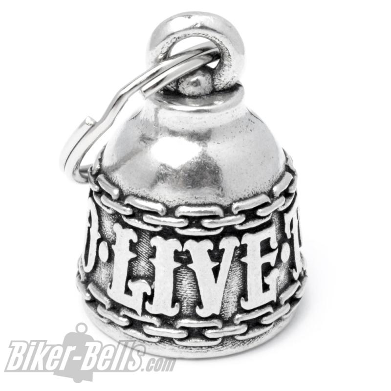 Live to Ride to Live Biker-​Bell mit großen Buchstaben Motorradfahrer Lifestyle MoFa Lounge Künzelsau Hohenlohe Baden Württemberg 2