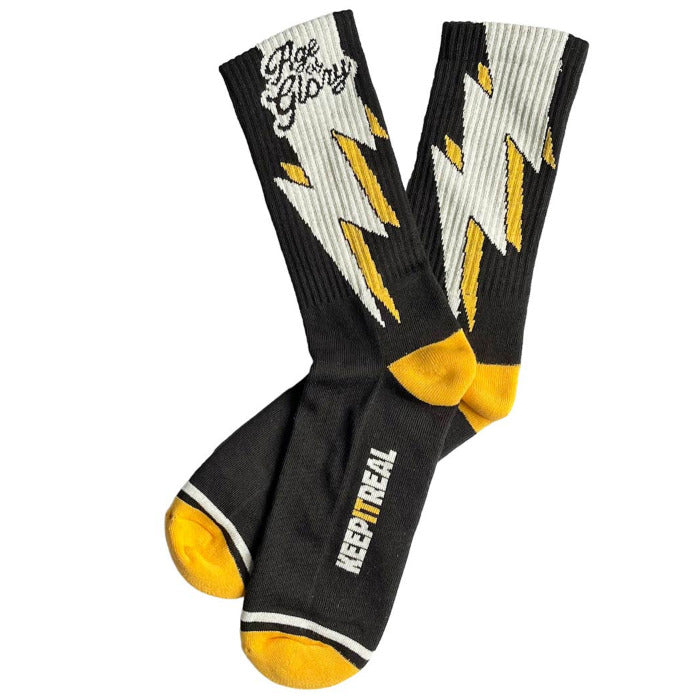 Age of Glory-Gestreifte Socken Schwarz-Gelb-Weiß MoFa Lounge Künzelsau Hohenlohe Baden Württemberg