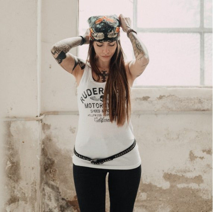 Rude Riders Weißes Damen-Tanktop MoFa Lounge Künzelsau Hohenlohe Baden Württemberg