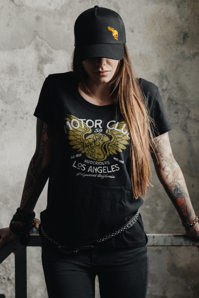 Rude Riders Schwarzes T-Shirt für Motor Brigade-Frauen MoFa lounge Künzelsau Hohenlohe Baden Württemberg 2
