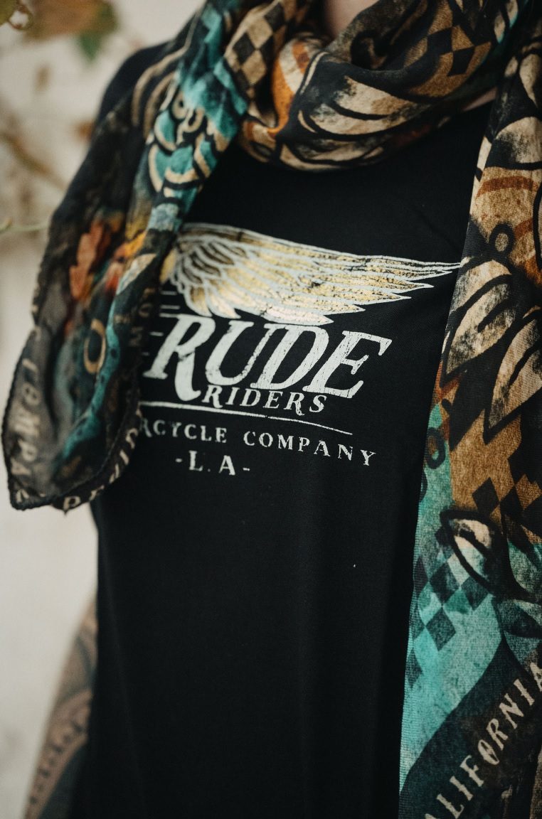 Rude Riders Schwarzes Flying Wheel Damen T-Shirt MoFa lounge Künzelsau Hohenlohe Baden Württemberg 1