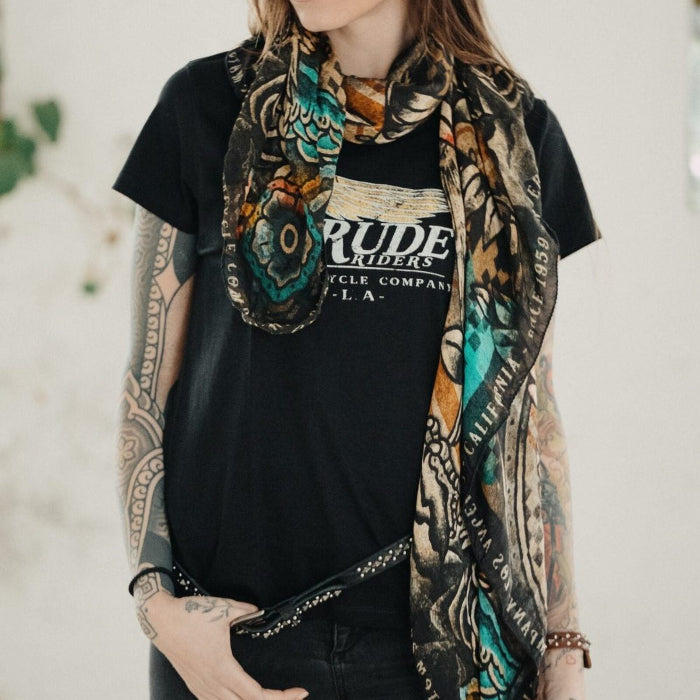 Rude Riders Schwarzes Flying Wheel Damen T-Shirt MoFa lounge Künzelsau Hohenlohe Baden Württemberg
