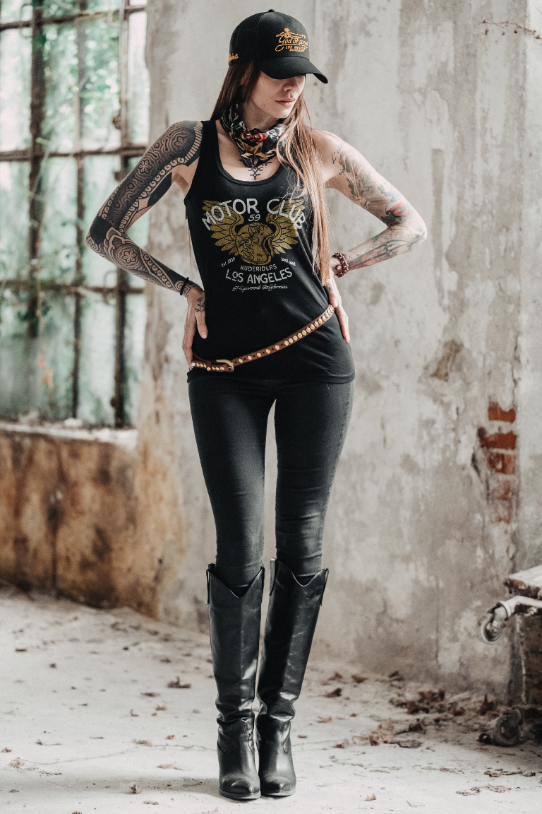 Rude Riders Schwarzes Tanktop für Damen von Motor Brigade MoFa lounge Künzelsau Hohenlohe Baden Württemberg 1
