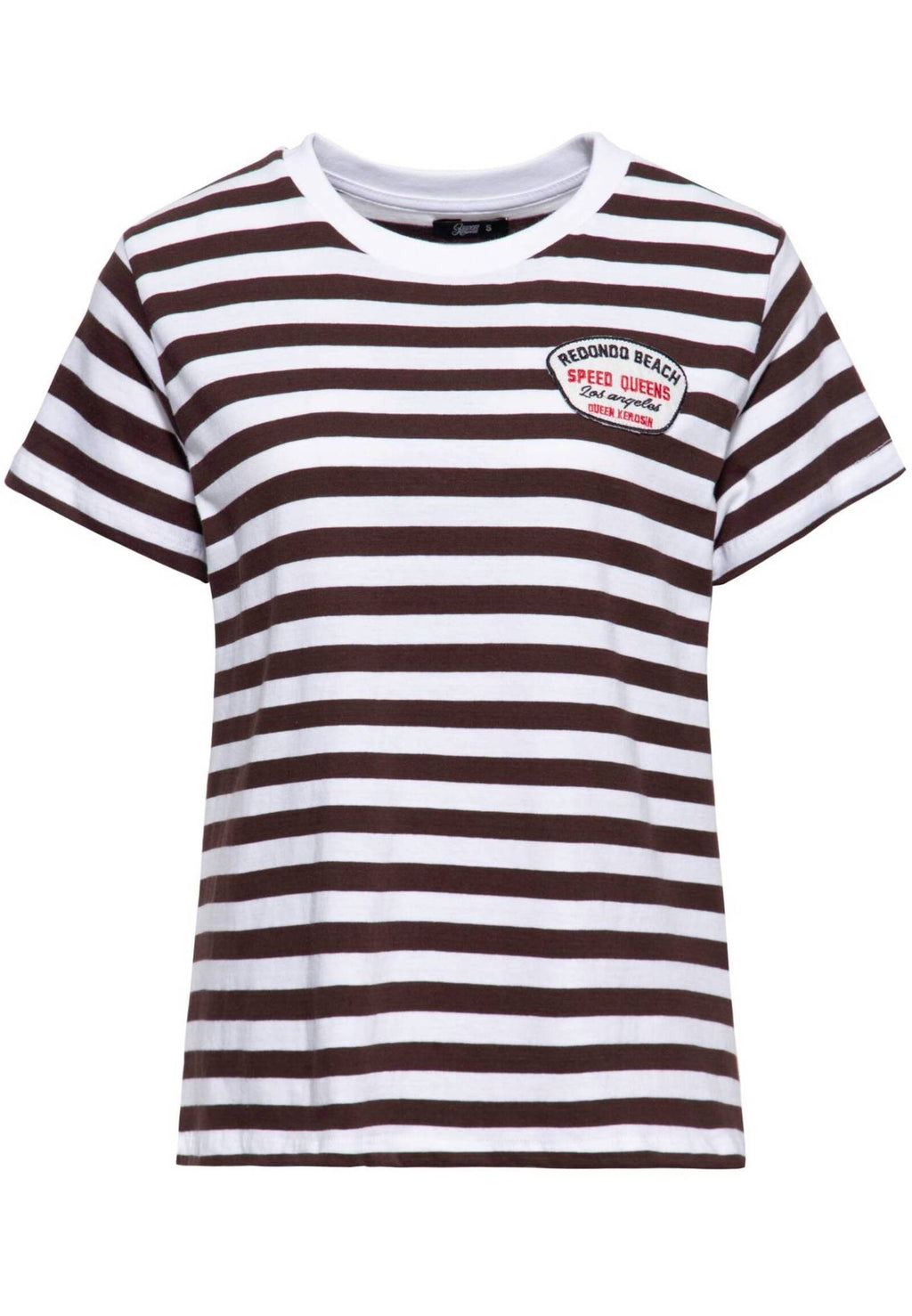 Queen King DAMEN STRIPED BASIC T-SHIRT SPEED QUEENS braun-MoFa-Lounge-Kuenzelsau-Hohenlohe-Baden-Wuerttemberg