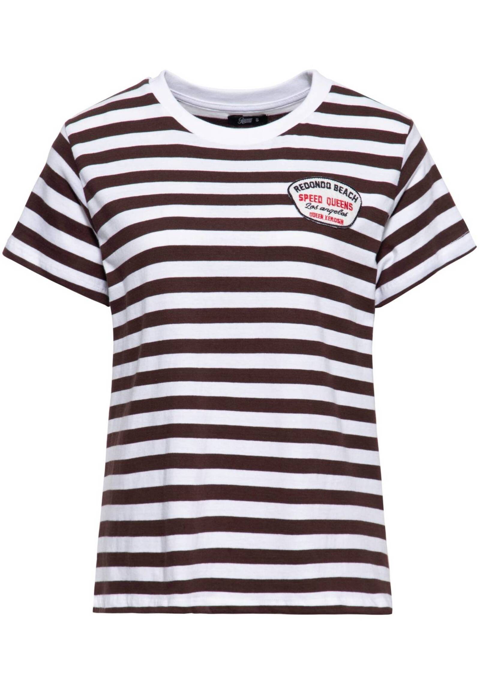 Queen King DAMEN STRIPED BASIC T-SHIRT SPEED QUEENS braun-MoFa-Lounge-Kuenzelsau-Hohenlohe-Baden-Wuerttemberg