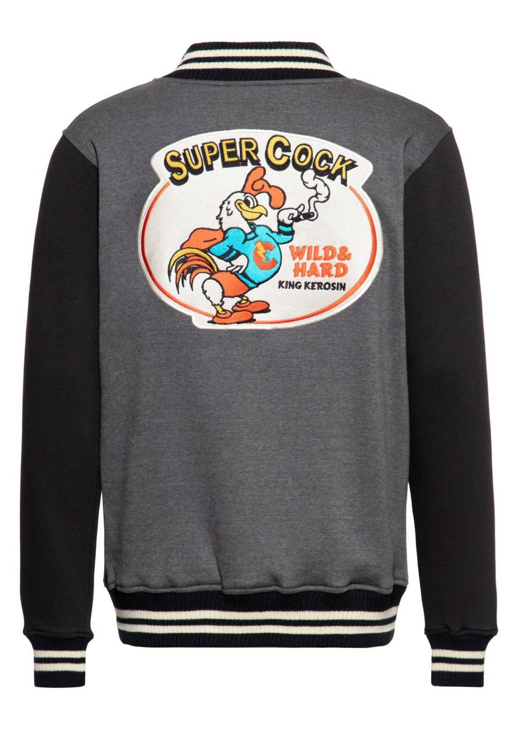 King Kerosin Herren College Sweat Jacke Super Cock grau MoFa Lounge Künzelsau Hohenlohe Baden Württemberg 1