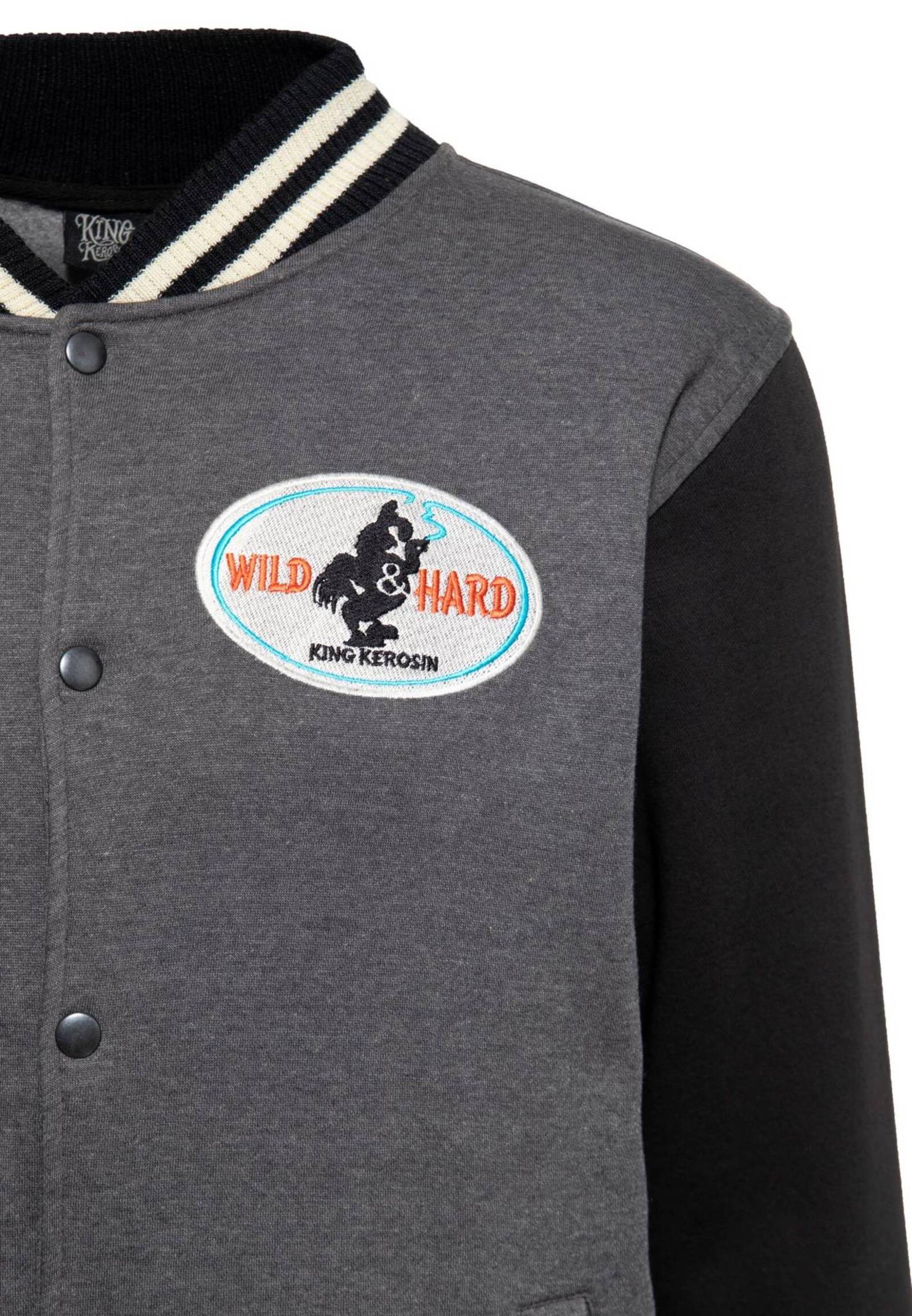 King Kerosin Herren College Sweat Jacke Super Cock grau MoFa Lounge Künzelsau Hohenlohe Baden Württemberg 2