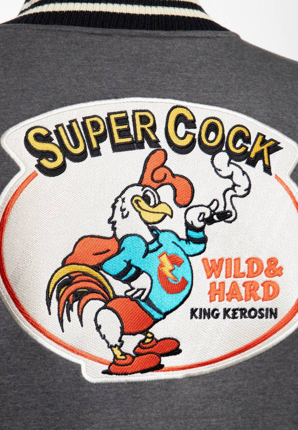 King Kerosin Herren College Sweat Jacke Super Cock grau MoFa Lounge Künzelsau Hohenlohe Baden Württemberg 4