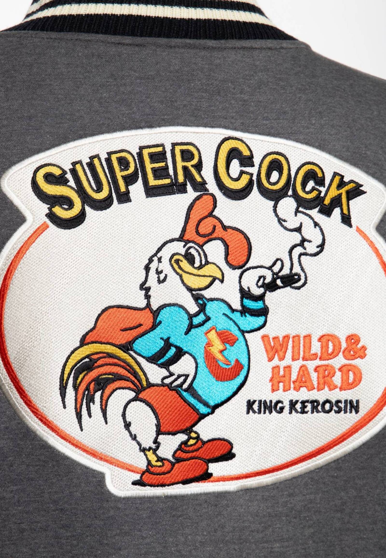 King Kerosin Herren College Sweat Jacke Super Cock grau MoFa Lounge Künzelsau Hohenlohe Baden Württemberg 4