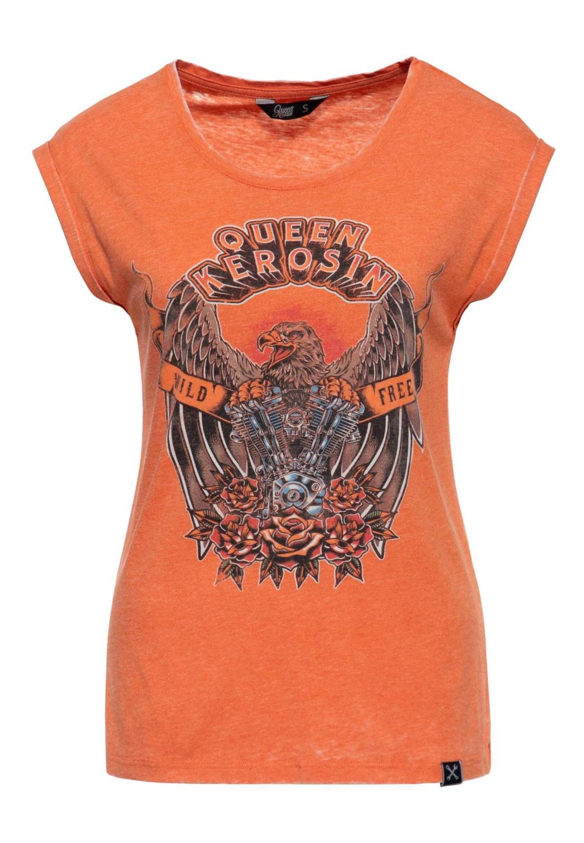 Queen Kerosin DamenDamen T-Shirt Enzymwash Wild & Free MoFa Lounge Künzelsau Hohenlohe Baden Württemberg