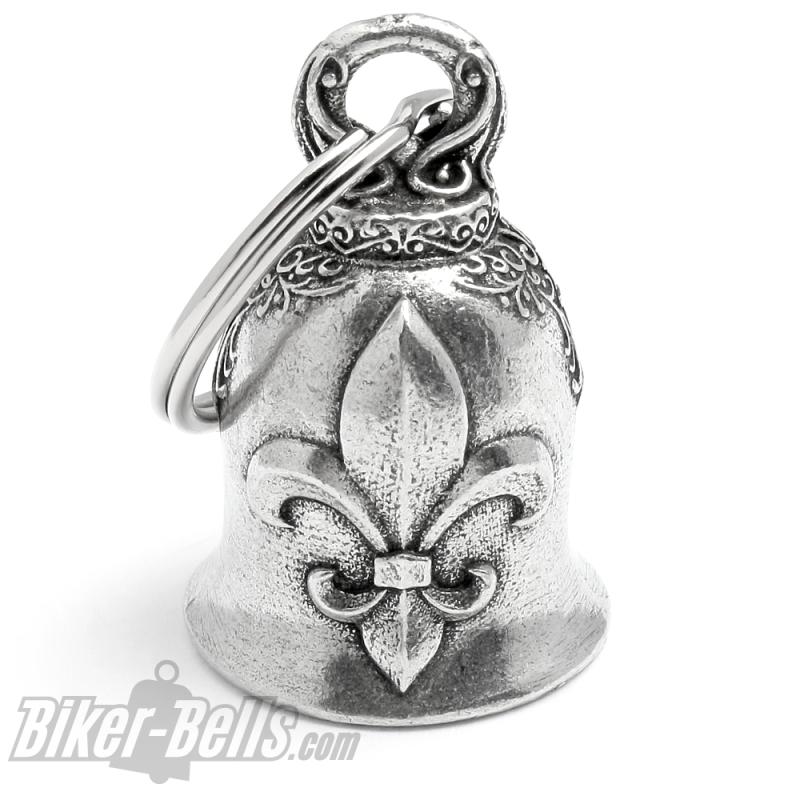 Verzierte Biker-_Bell mit Fleur de Lis Heraldische Lilie Motorradfahrer Geschenk Motorrad Glücksbringer Geschenk MoFa Lounge Künzelsau Hohenlohe Baden Württemberg