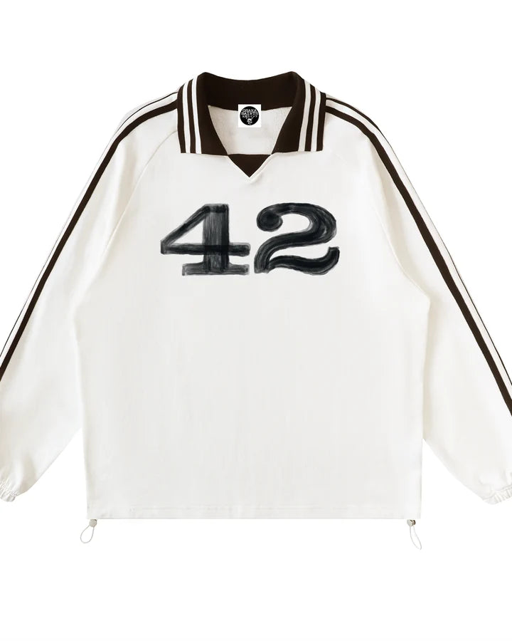 Osaka Saints „42 Iron Soul Dirt Track Race“-Sweatshirt mit kontrastgestreiftem Reverskragen