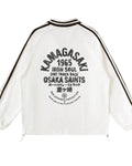 Osaka Saints „42 Iron Soul Dirt Track Race“-Sweatshirt mit kontrastgestreiftem Reverskragen