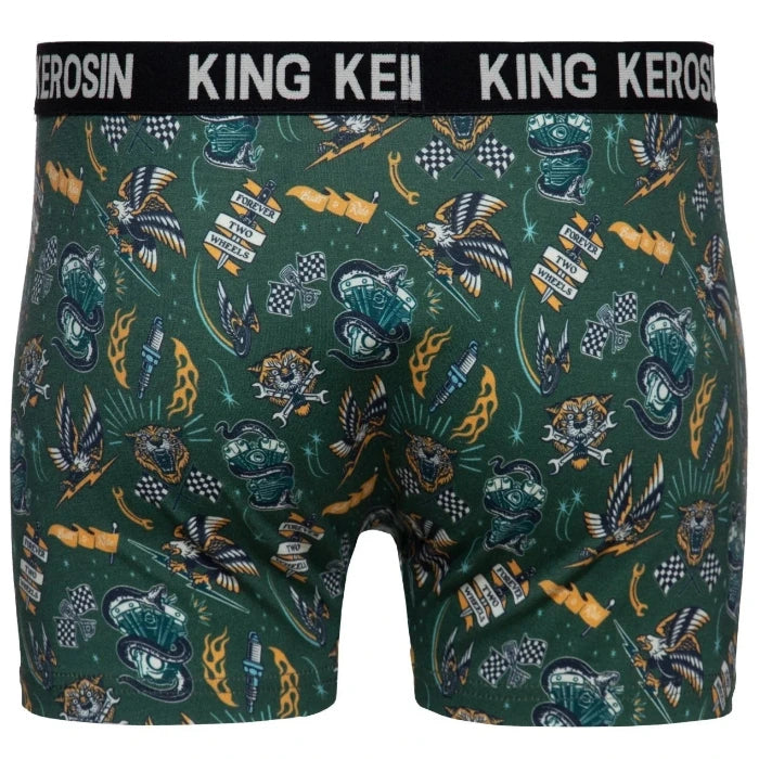 King Kerosin Boxershorts 'Tattoo Style' in Dunkelgrün