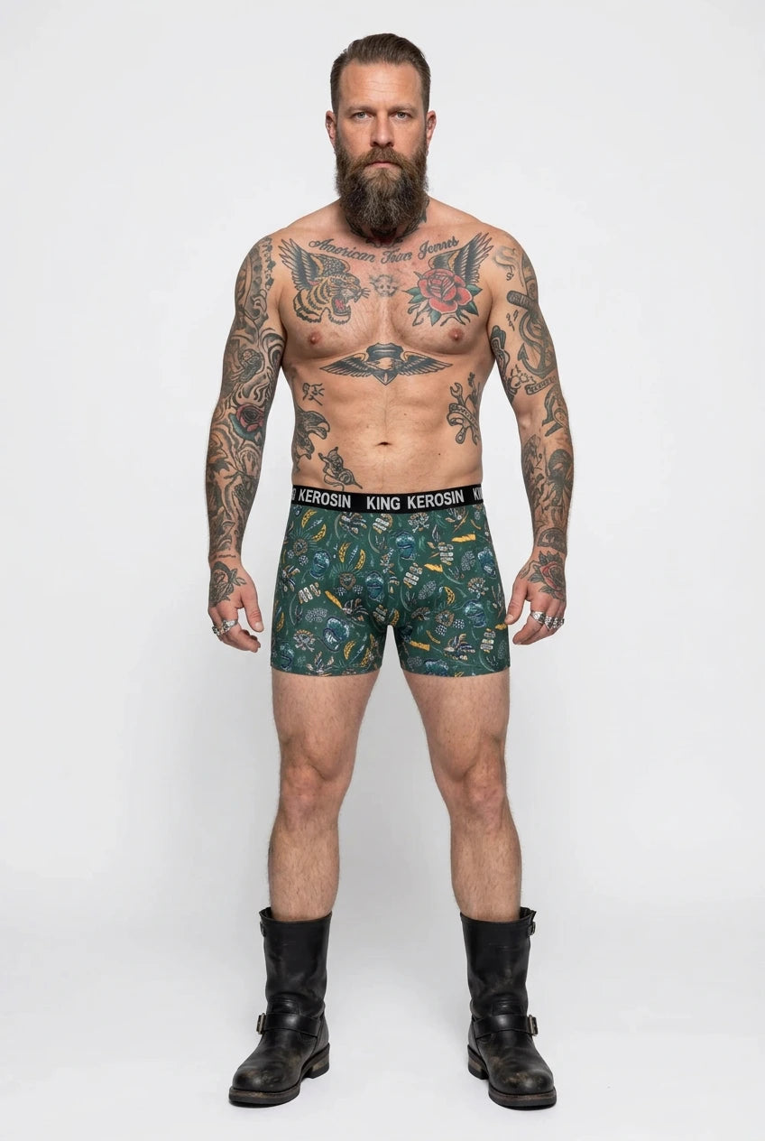 King Kerosin Boxershorts 'Tattoo Style' in Dunkelgrün