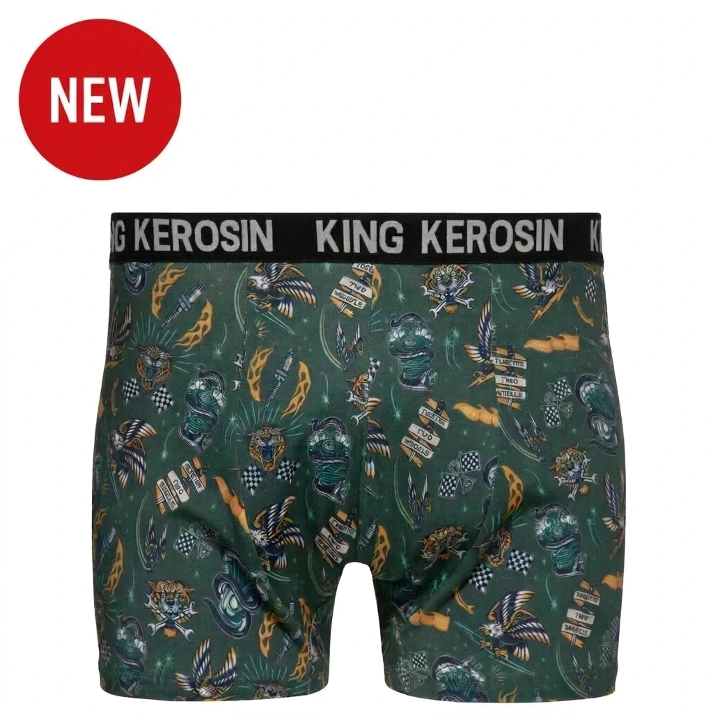 King Kerosin Boxershorts 'Tattoo Style' in Dunkelgrün