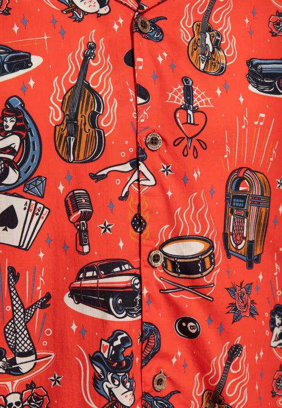 King Kerosin Hawaiihemd 'Rock 'n' Roll' in Rot