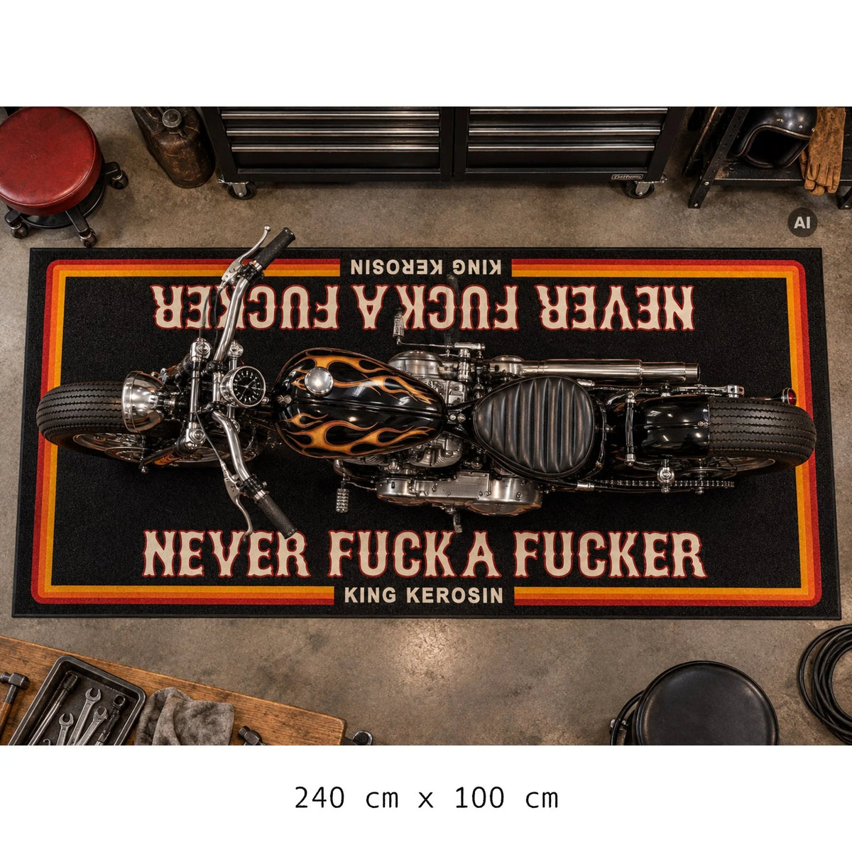 King Kerosin Motorradmatte 'Never Fuck a Fucker' in Schwarz