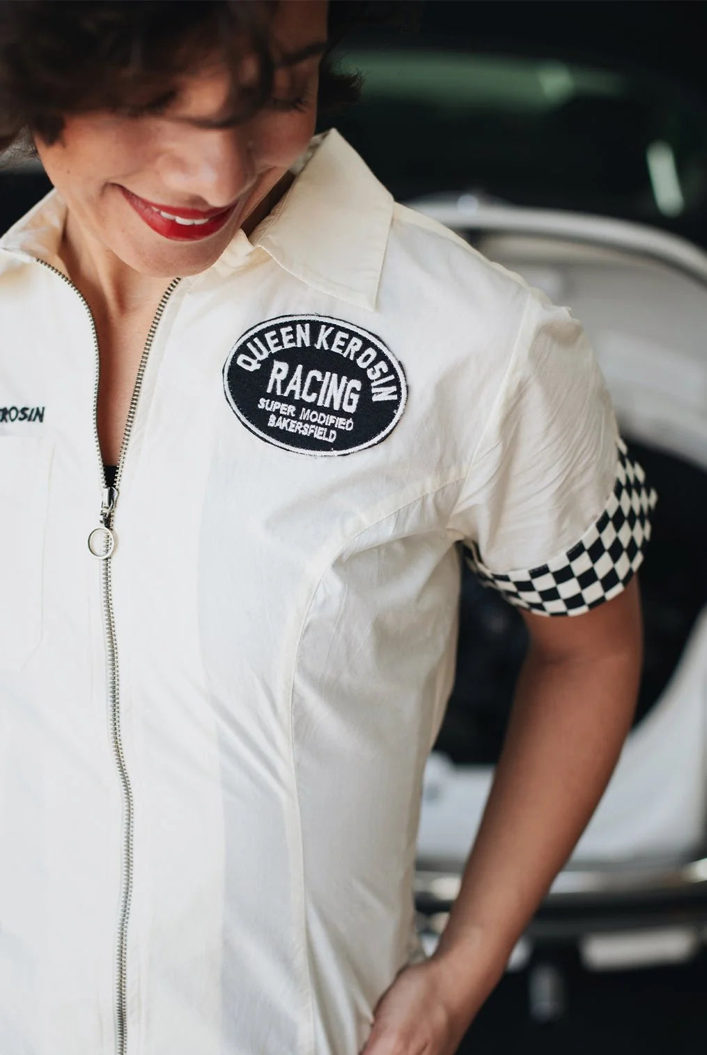 Queen Kerosin Bluse 'Super Modified' in Offwhite