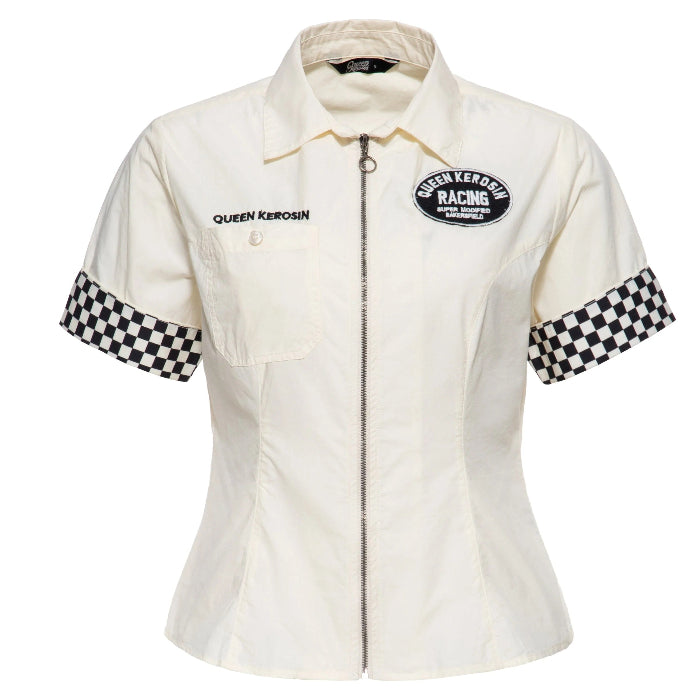 Queen Kerosin Bluse 'Super Modified' in Offwhite