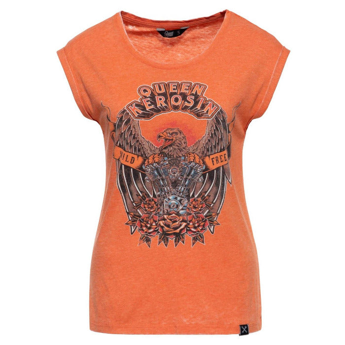 Queen Kerosin Damen T-Shirt Enzymwash "Wild & Free"