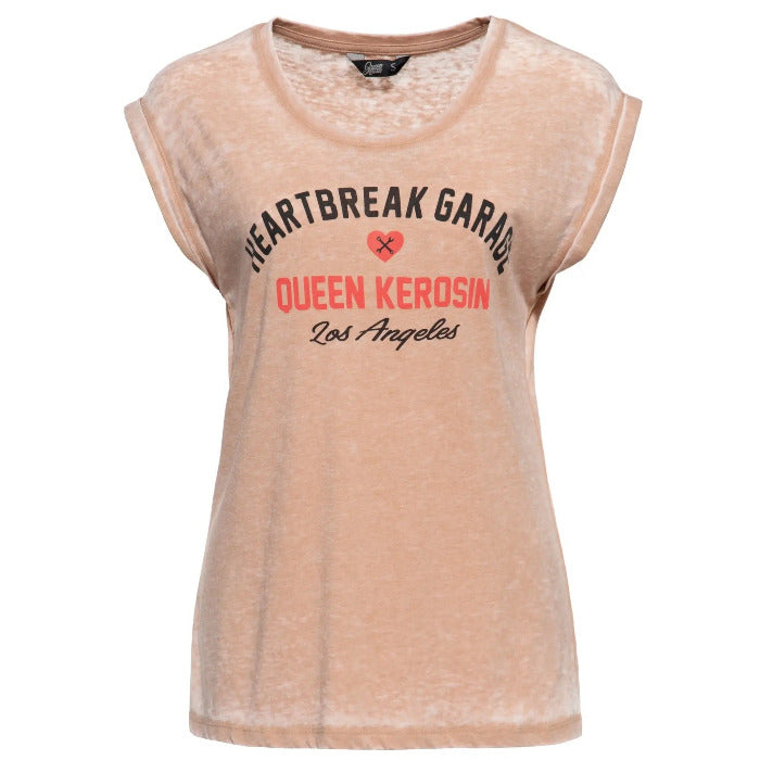 Queen Kerosin Damen Enzym Wash T-Shirt «Heartbreak Garage»