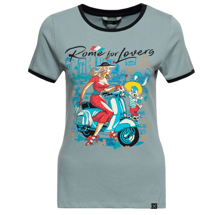 Queen Kerosin Damen Basic T-Shirt «Rome for Lovers» (smoke green)