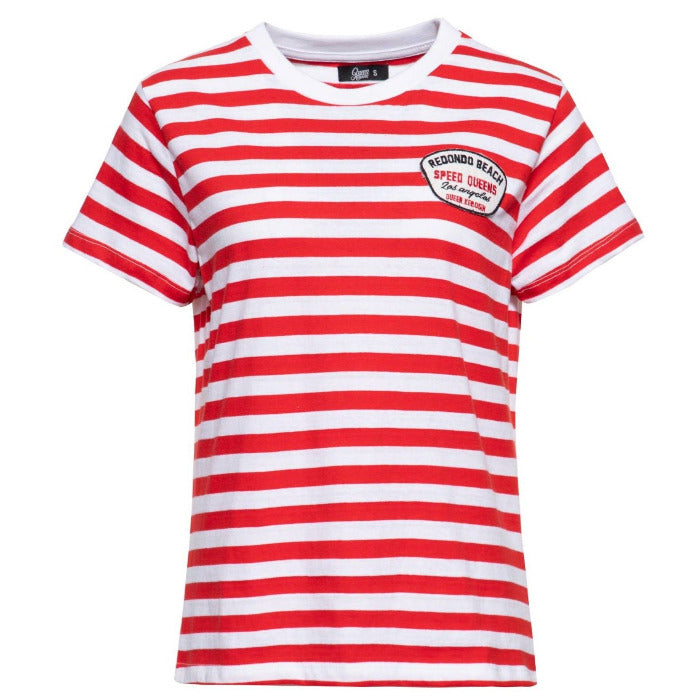 Queen Kerosin DAMEN STRIPED BASIC T-SHIRT "SPEED QUEENS" rot