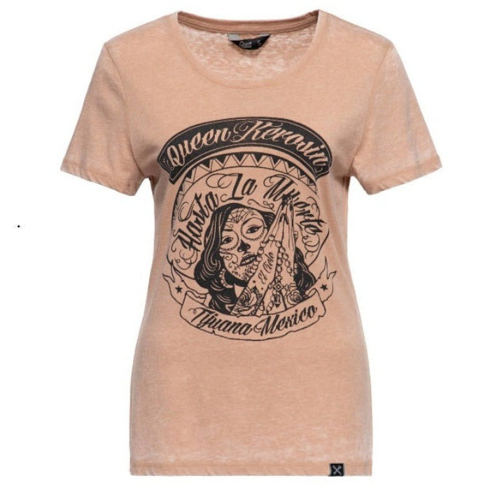 Queen Kerosin Damen Enzyme Washed T-Shirt «Hasta La Muerte»