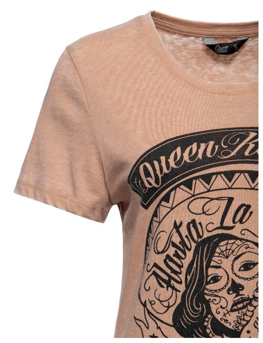 Queen Kerosin Damen Enzyme Washed T-Shirt «Hasta La Muerte»