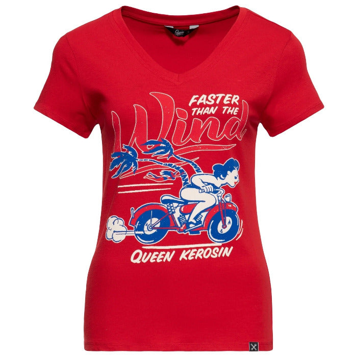 Queen Kerosin Damen Basic T-Shirt V Hals "Wind"