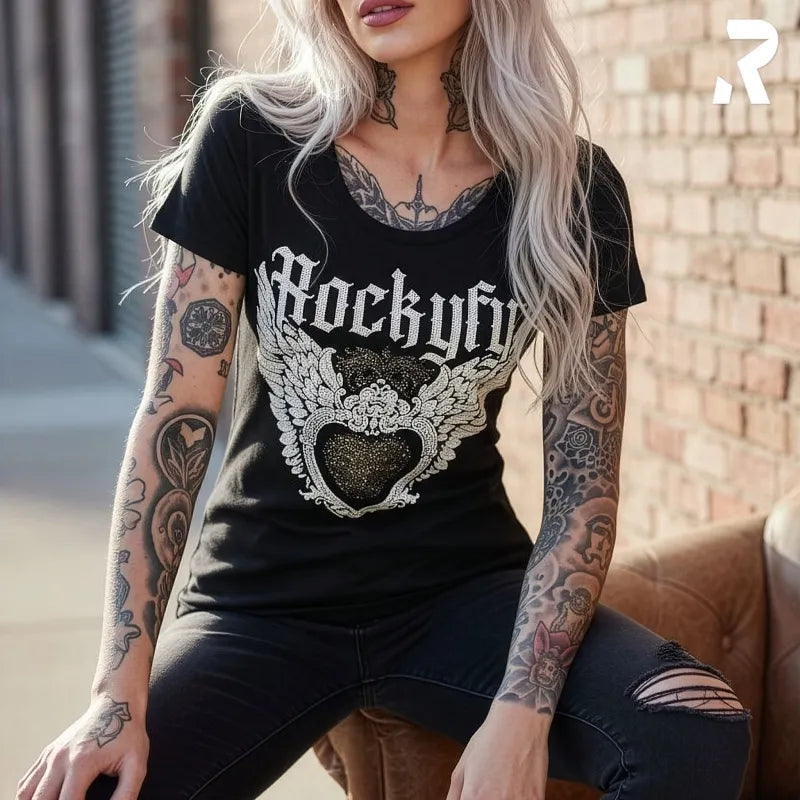 T-Shirt "White Wings" by Rockyfy (mit Kristall Applikationen)