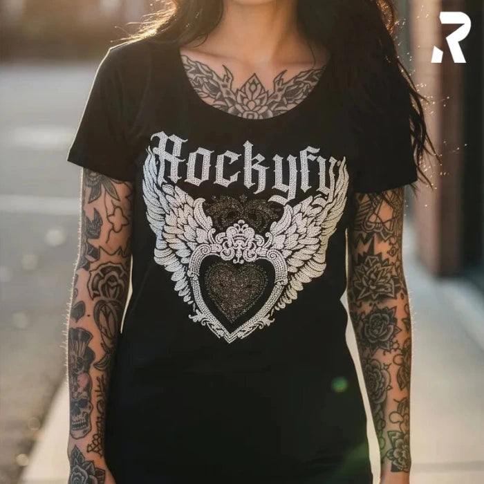T-Shirt "White Wings" by Rockyfy (mit Kristall Applikationen)