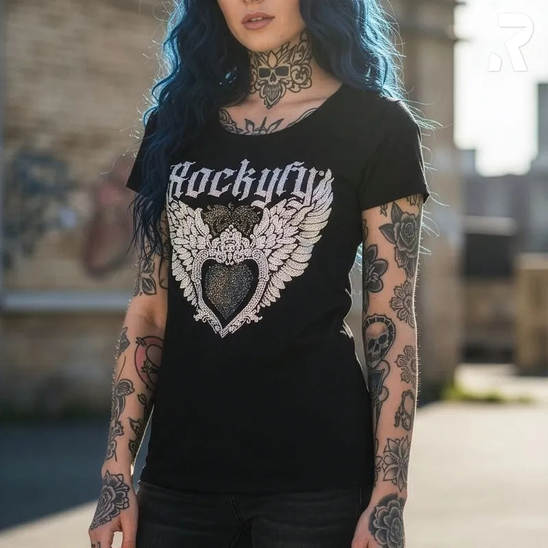 T-Shirt "White Wings" by Rockyfy (mit Kristall Applikationen)
