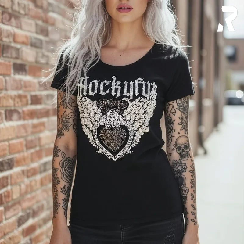 T-Shirt "White Wings" by Rockyfy (mit Kristall Applikationen)