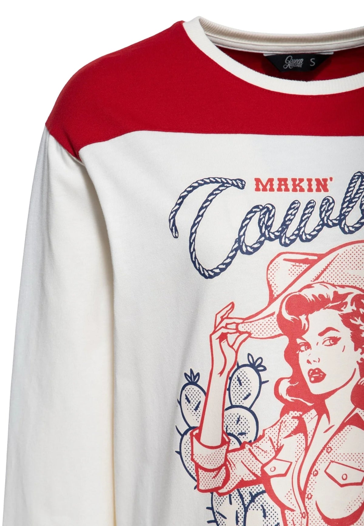Queen Kerosin Langarmshirt 'Makin' Cowboys Cry' in Naturweiß