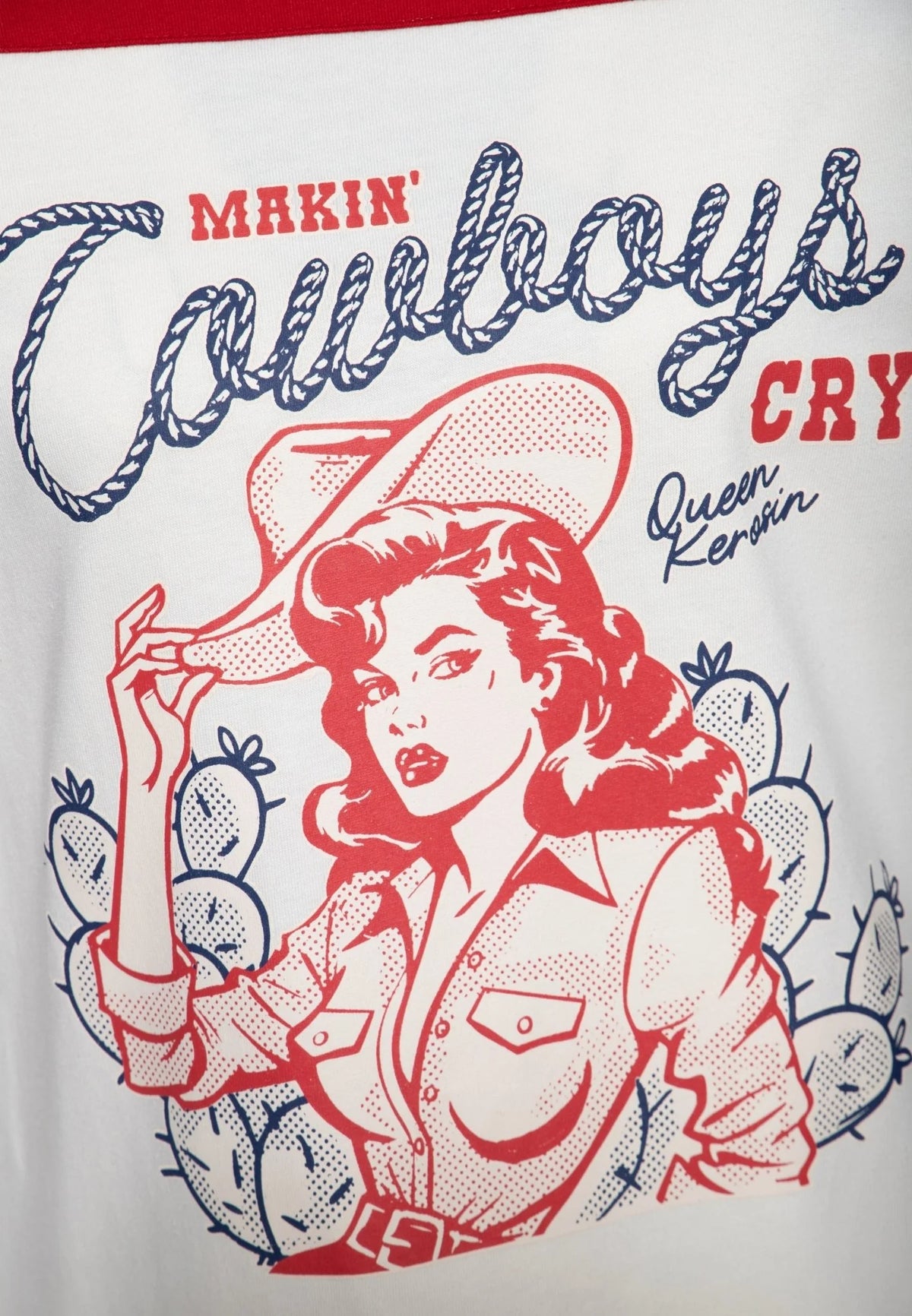 Queen Kerosin Langarmshirt 'Makin' Cowboys Cry' in Naturweiß